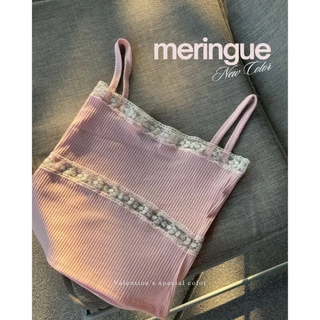 Sistersfabric - Meringue top สายเดี่ยวดีเทลตกเเต่งลูกไม้ผ้าร่องยืดได้