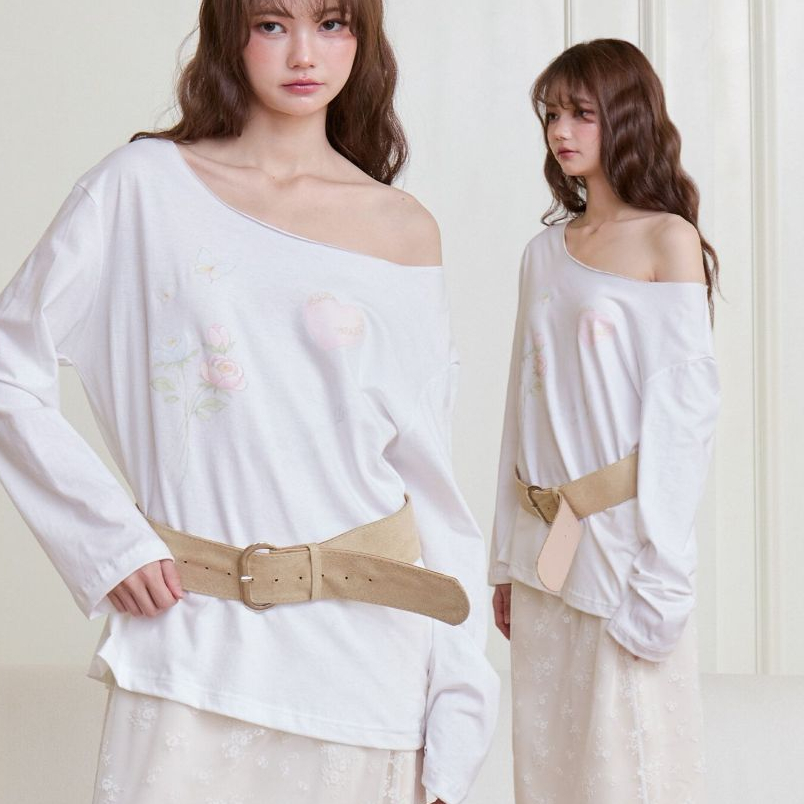 rand0m piece - An Enduring Love Off Shoulder top เสื้อยืดปาดไหล่ แขนยาว