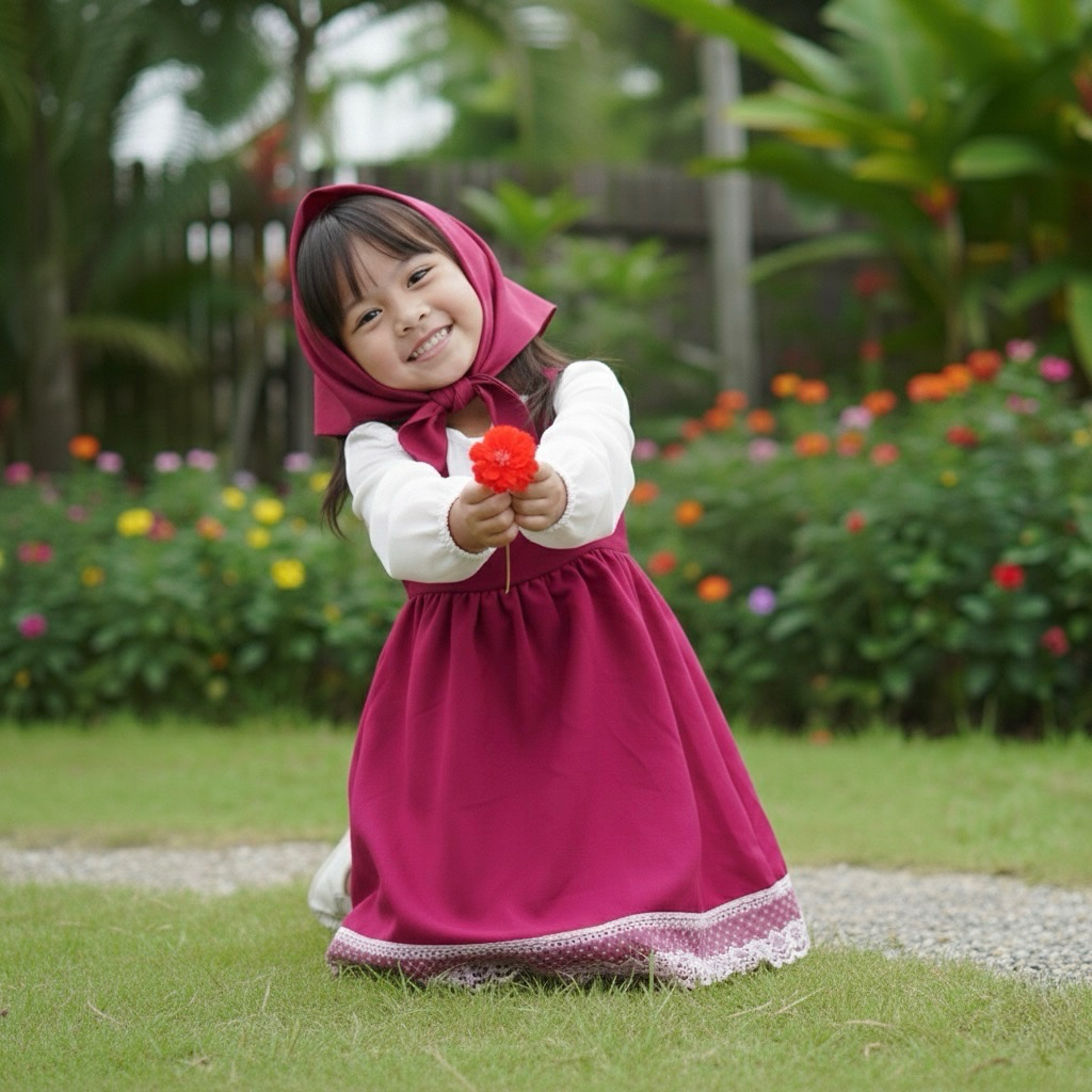 เดรสยาวคลุมเข่า แม่มดน้อยมาช่า มาช่าแอนด์เดอะแบร์ การ์ตูนมาช่า มีทั้งไซส์เด็กและไซส์ผู้ใหญ่ งานพร้อมส่งจากไทย