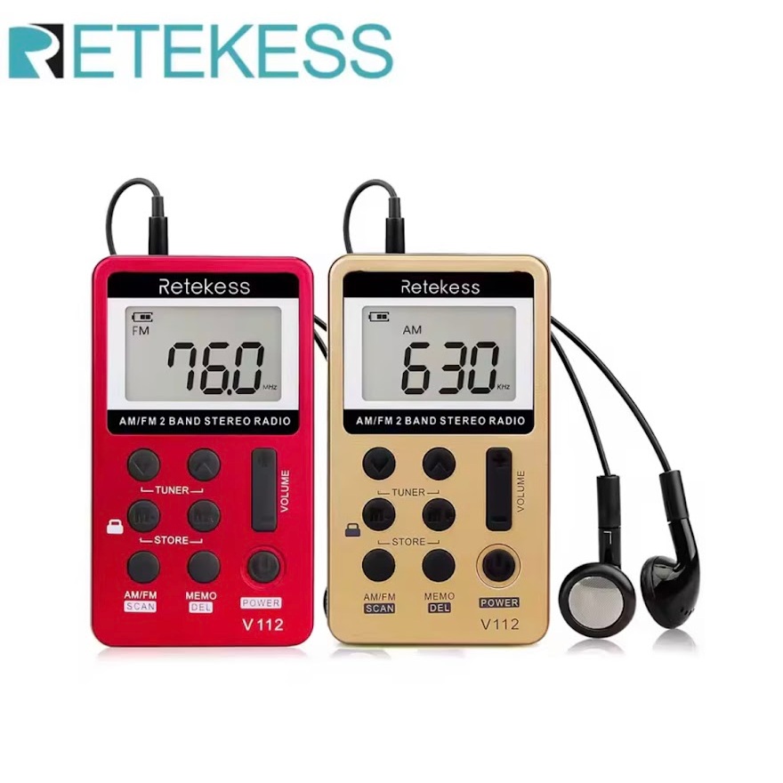 Retekess เครื่องรับวิทยุ V112 แบบพกพาวิทยุพกพาวิทยุ AM FM หูฟังแบบชาร์จไฟได้สำหรับการเดินเขา