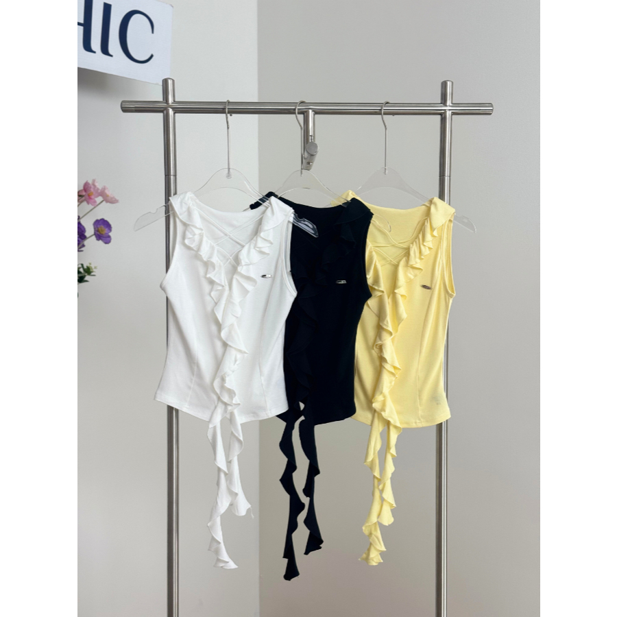 Feminine Ruffle Top เสื้อกล้ามแขนกุด ดีเทลระบายยาวด้านหน้า