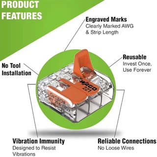 ชุด5ชิ้น WAGO Connector ตัวต่อเชื่อมสายไฟ สามรุ่น221-412/ 221-413/ 221-2411 รองรับ 450V 32A
