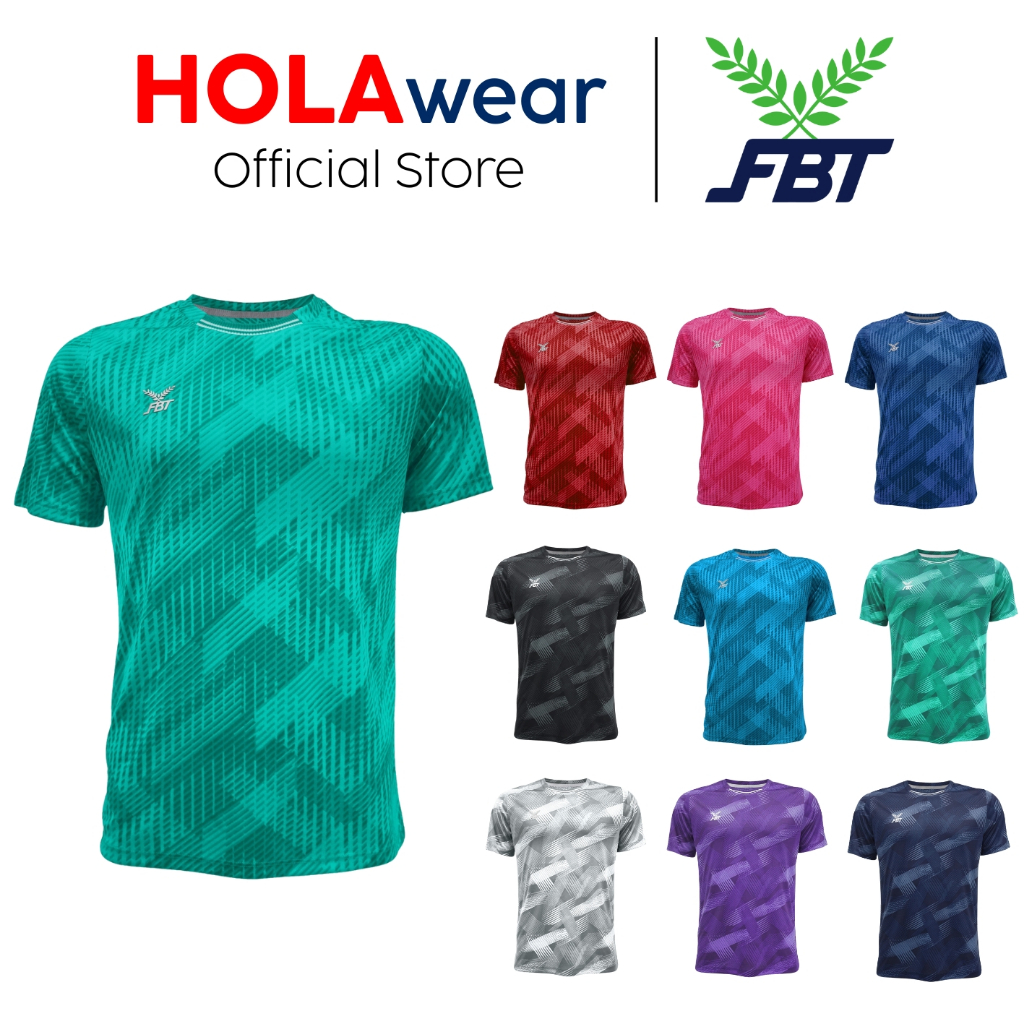 เสื้อกีฬาคอกลม FBT รุ่นใหม่ B2A223 B2A224 ผ้าไมโคร ตัดต่อคอยางยืด