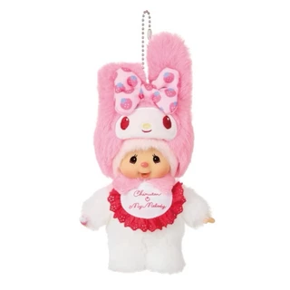 ของแท้100% พวงกุญแจ Monchhichi X Sanrio ใส่ฮู้ด My Melody และ Kuromi