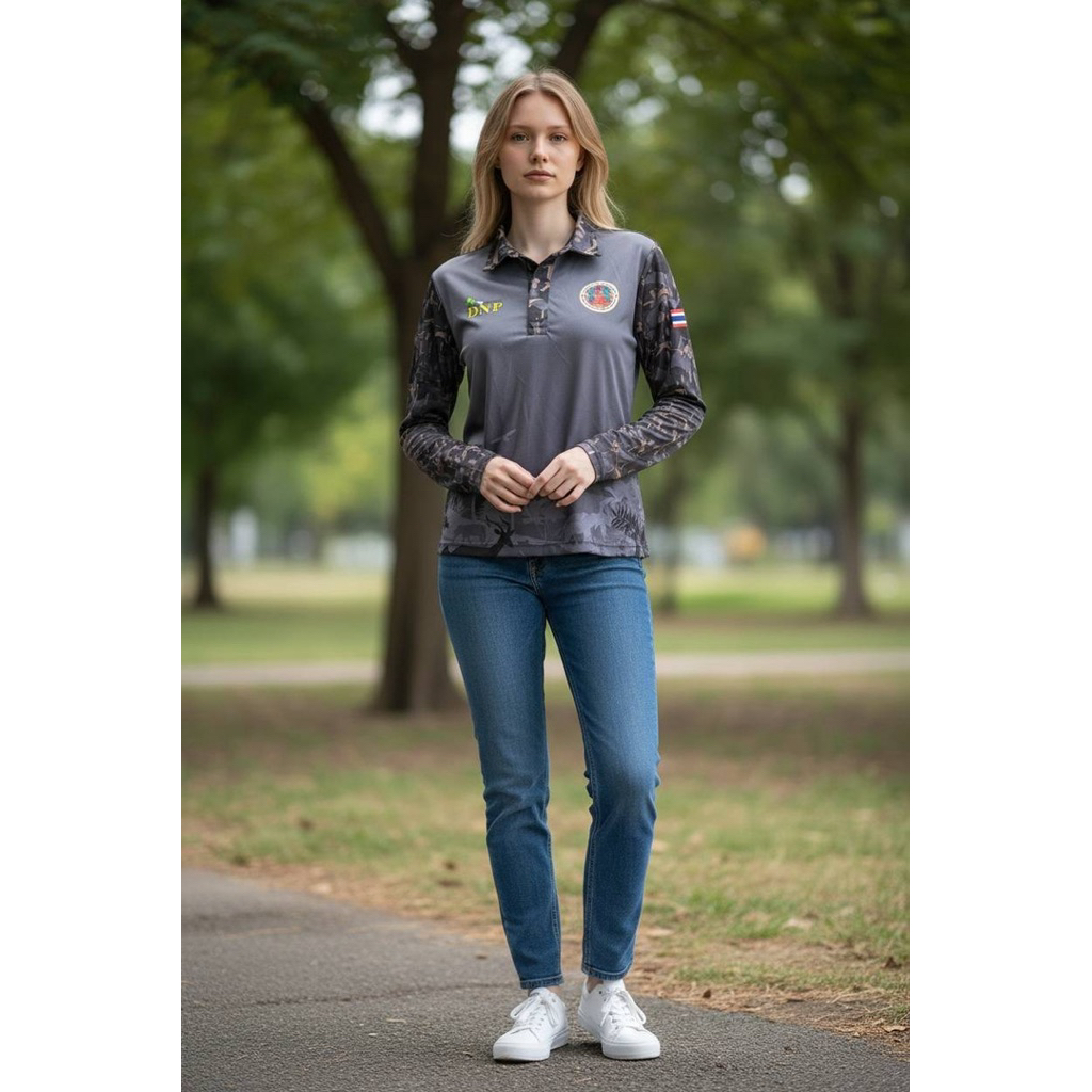 เสื้อโปโลพิมพ์ลายสีเทา(หญิง)