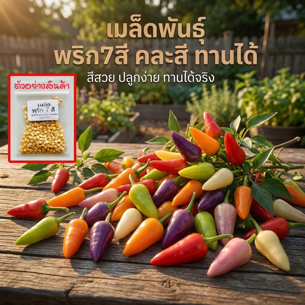 เมล็ดพันธุ์พริกเจ็ดสี พริกสายรุ้ง ประดับได้ ทานได้เผ็ดมาก 30-70 เมล็ด อินทรีย์ออแกนิค งอกดี ปลูกง่าย (ซื้อ 10 แถม 1 )