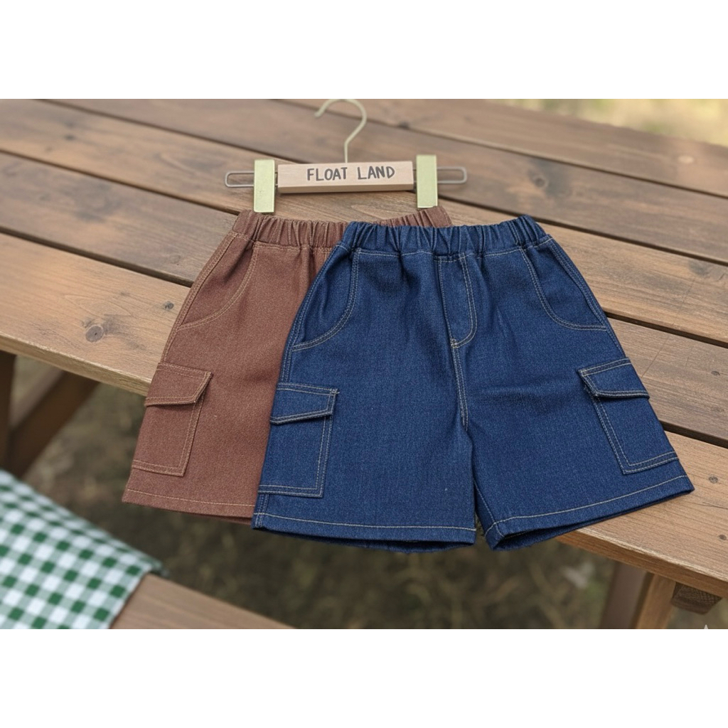 กางเกงยีนส์ขาสั้นเด็ก กางเกงเด็กทรงคาร์โก้ (Cargo Denim Shorts) มีกระเป๋าข้าง สวมใส่สบายและดูเท่มาก