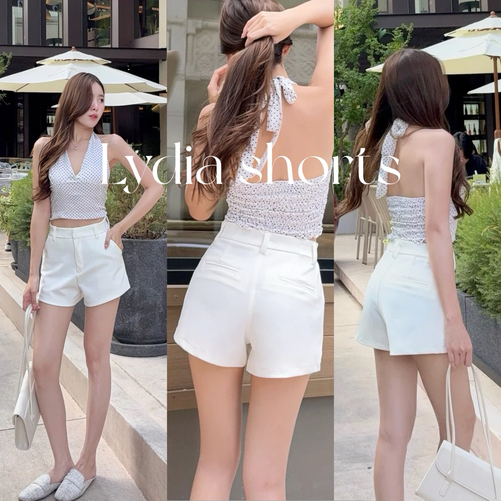 Yada Pants | Lydia shorts กางเกงขาสั้น แต่งเจาะกระเป๋าหลัง ผ้าโรเชฟ sale*