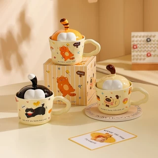 แก้วน้ำ แก้วกาแฟ น้องแมวเหมี๊ยวสุดน่ารัก ฝาที่้เป็นมากกว่าฝา งานเซรามิค ชาวออฟฟิต นักเรียนนักศึกษา ของขวัญสวย ขนาด330ml