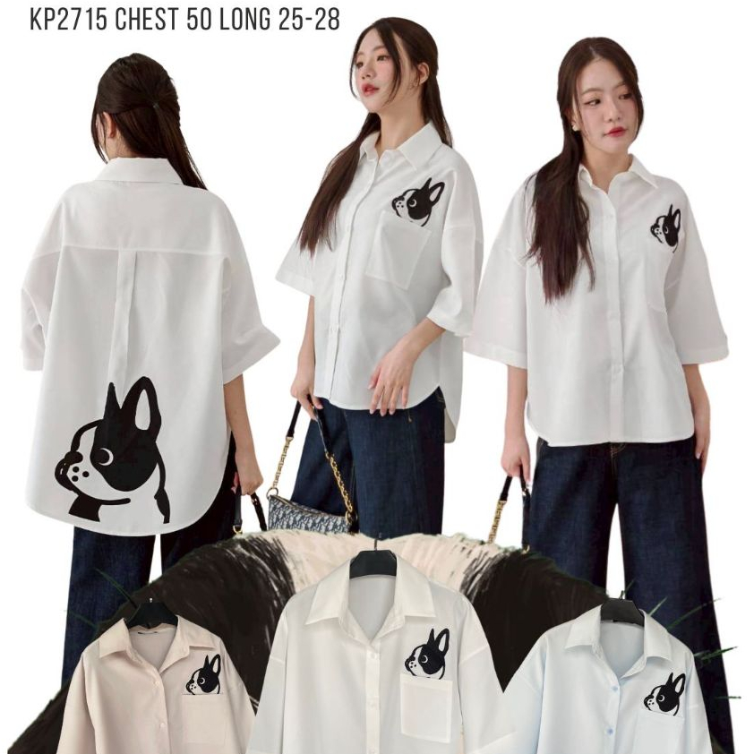 เสื้อเชิ้ตแขนสั้น ทรง over size ทรงหน้าสั้น-หลังยาวตัวนี้ดีเทลสกีนน้องหมาบูลด็อก หน้า-หลัง2715