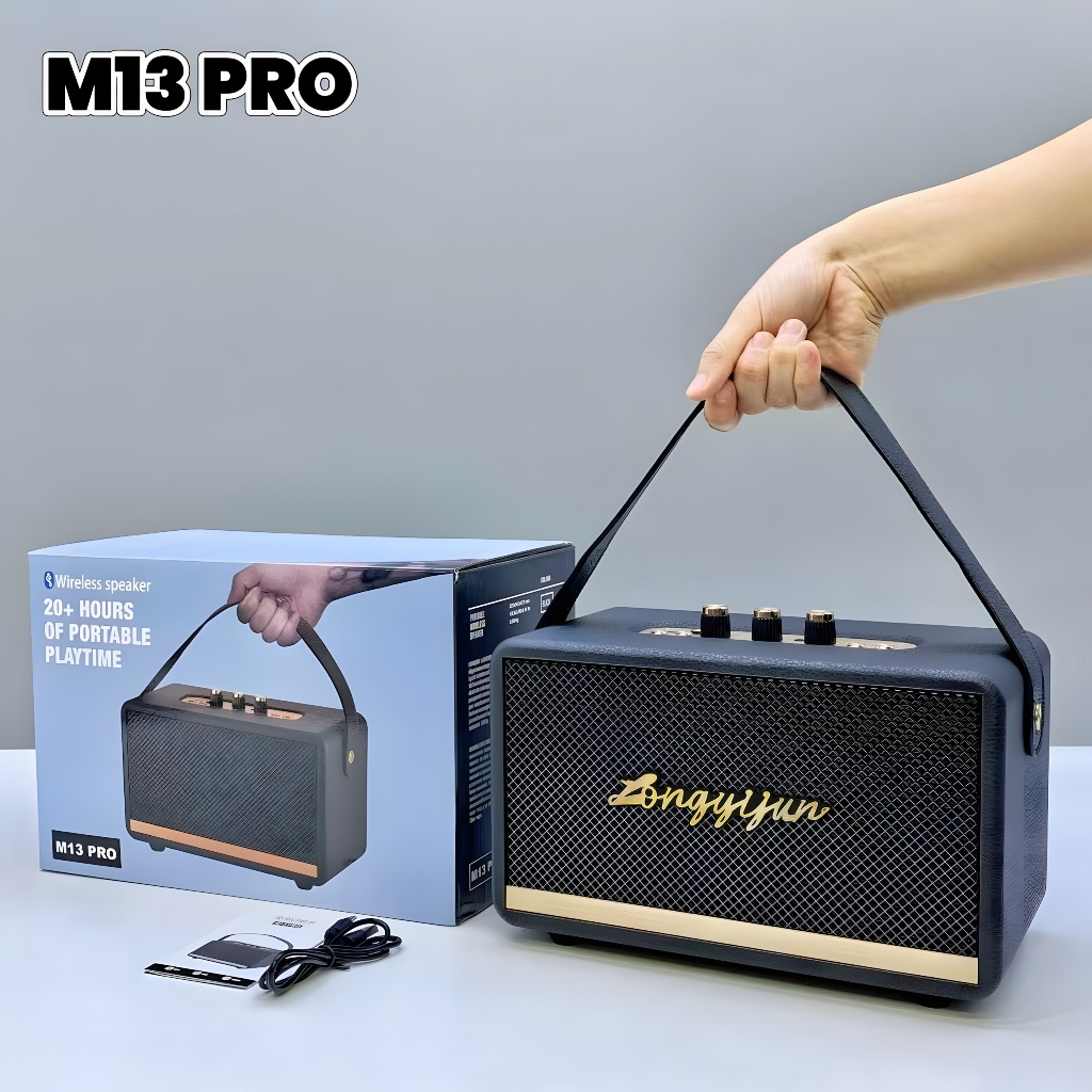 【24 วัตต์】ลำโพงบลูทูธแบบพกพา M13PRO พร้อมระบบควบคุมเสียง BASS & TREBLE รับสัญญาณ USB/TF/AUX แบบครบคร