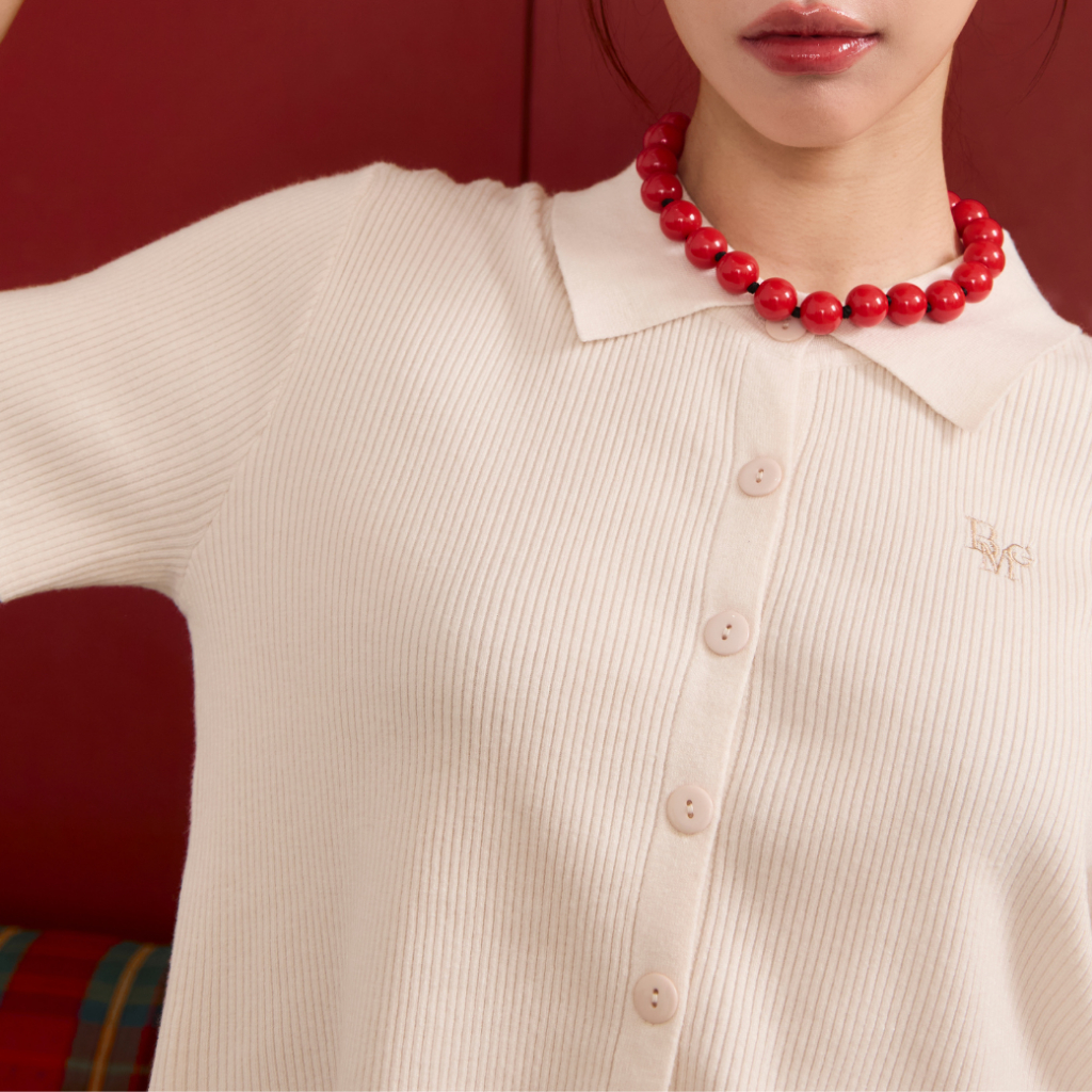 Bemingtop1104(S-XL)-BMG Polo Rib Top-เสื้อโปโลไหมพรมลายริบ ดีไซน์เรียบคอปกทรงคลาสสิก ดีเทลโลโก้ BMG - รูปที่ 7