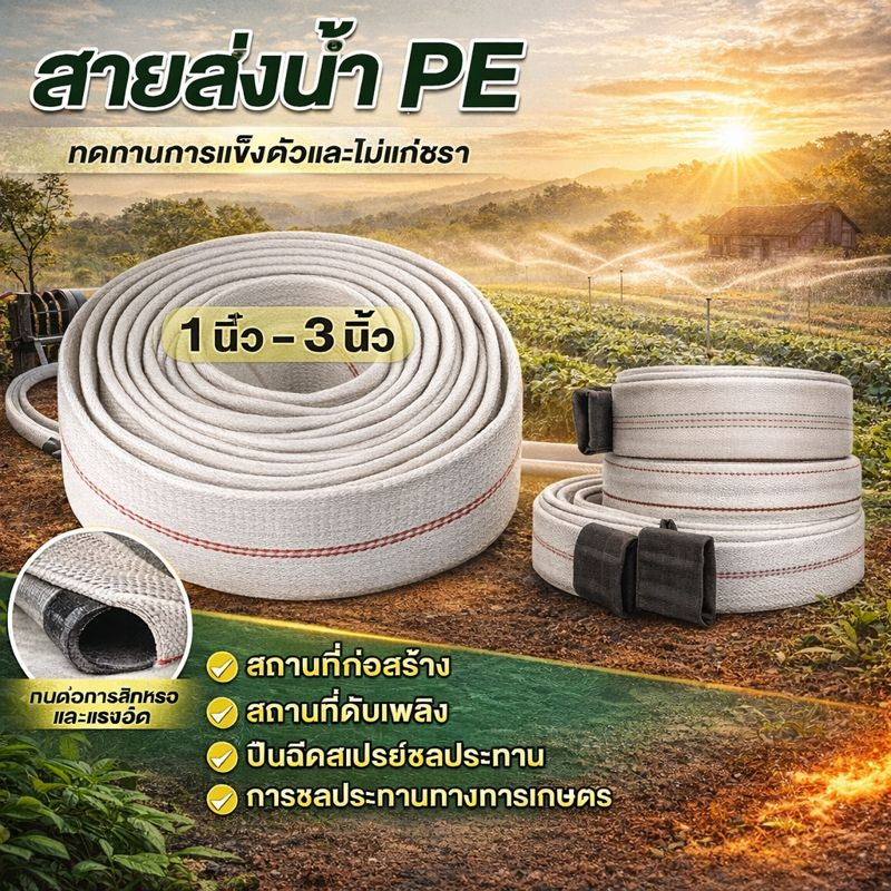 สายส่งน้ำ 1-3นิ้ว 10-100 เมตร (28Bars) สายผ้าใบ แรงดันสูง สายดับเพลิง สายส่งPE หนาพิเศษ แข็งแรง ทนทาน งานคุณภาพ