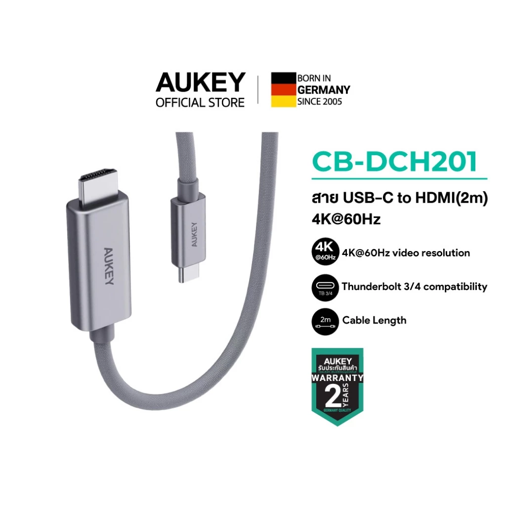 AUKEY สายHDMI USB-C to HDMI 4K 60Hz Cable 2m CB-DCH201