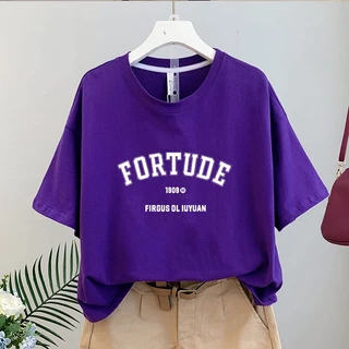 เสื้อครอปน่ารักสไตล์เกาหลี oversize เสื้อผ้าสาวอวบคนอ้วนไซส์ใหญ่ เสื้อยืดลายตัวหนังสือผู้หญิงแฟชั่นมาใหม่ ลําลองทรงหลวม