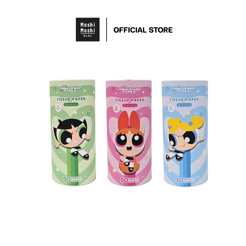 Moshi Moshi ทิชชู่กระป๋อง ทิชชู่แห้ง ทิชชู่ 50 แผ่น ลาย The Powerpuff Girls ลิขสิทธิ์แท้ รุ่น 6100006917-6919