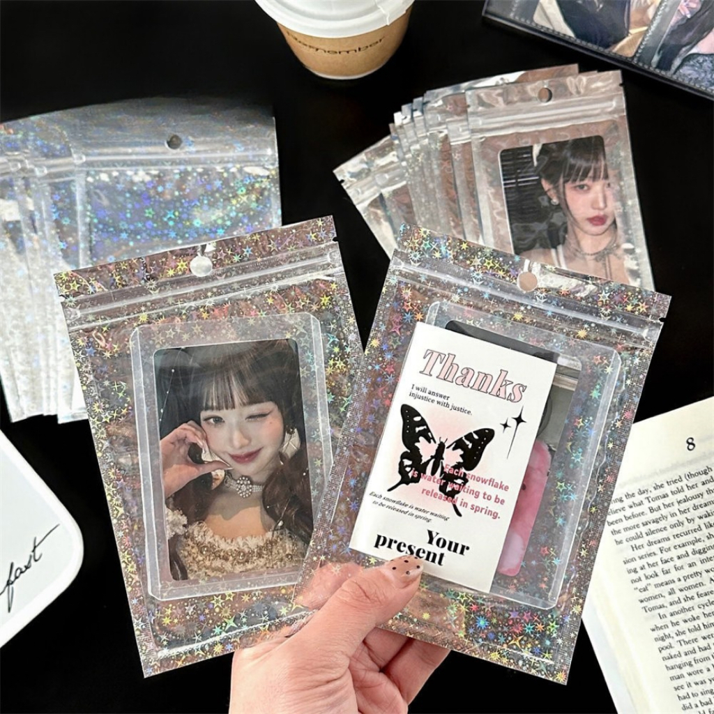 [แพ็ค10ใบ] ถุงซิป ถุงซิปเลเซอร์ ถุงซิปโฮโลแกรม ถุงใส่เฟรมการ์ด ซองใส่เฟรมการ์ด ซองใส่การ์ด ลายดาว [PB46]