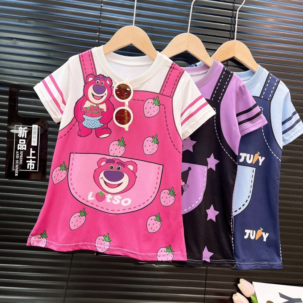 【พร้อมส่ง】ชุดเดรสสไตล์เกาหลี ลายการ์ตูน ลายกระต่าย จูดี้ สตรอเบอร์รี่ หมี คุโรมิ ลายน่ารักอื่นๆ ปี 2025 สไตล์ฤดูร้อน