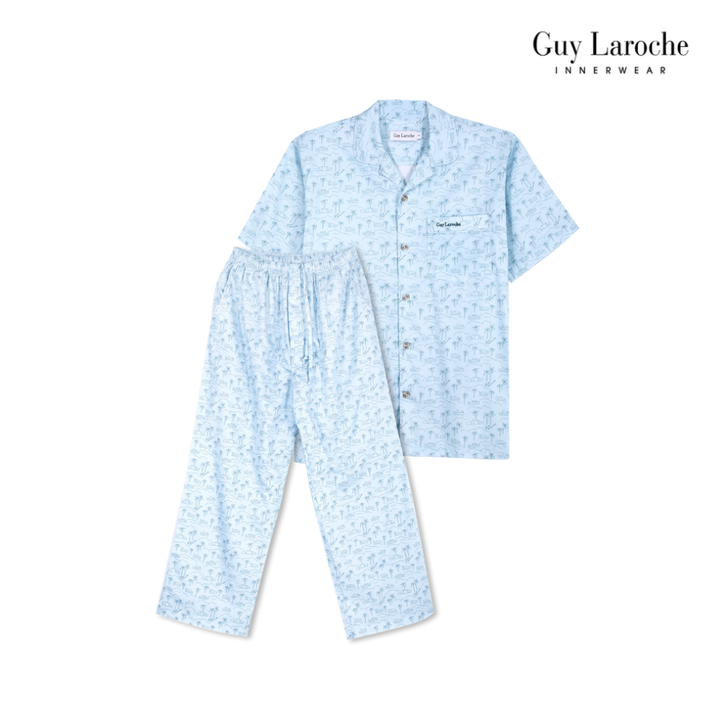 Guy Laroche ชุดนอนคอปก แขนสั้น ขายาว พิมพ์ลาย เนื้อผ้า 100% Cotton สัมผัสนุ่ม ใส่สบาย รุ่น JPP5969S6