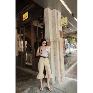 (พร้อมส่ง) Ruffled Cropped Jeans กางเกงยีนส์ยืด5ส่วนแต่งชายระบายรุ่น A707 TAG DARIM 🇰🇷