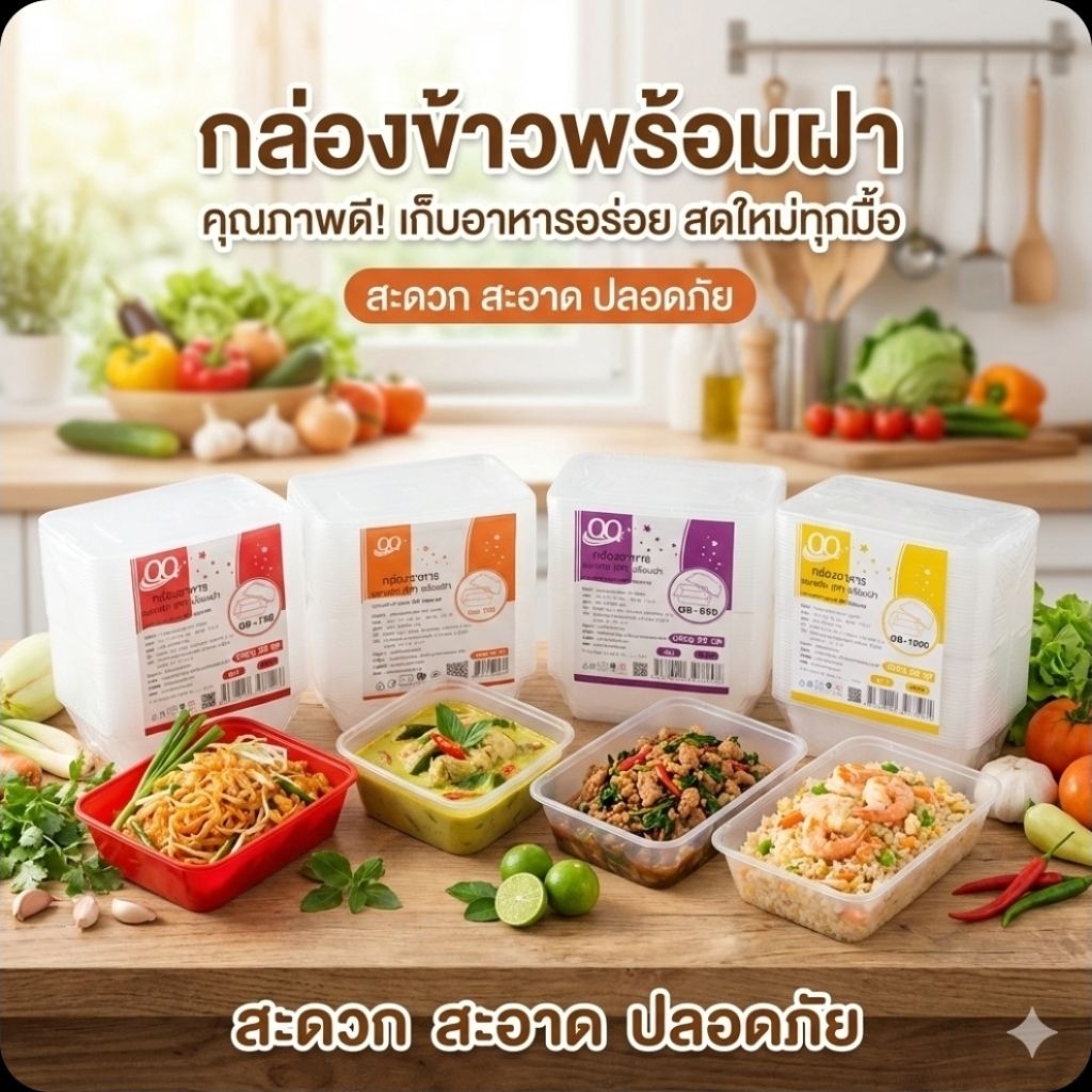 ♻️QQ กล่องอาหารพลาสติก PP+ฝาปิด 25 ชุด.ขนาด 500/650/750/1000 มล.♻️