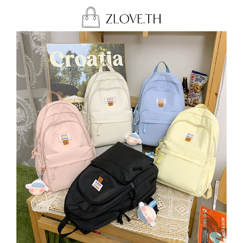 ZLOVE กระเป๋าเป้สะพายหลัง กระเป๋าเป้ น่ารัก เกาหลีใต้ กันน้ำ ความจุสูง วิทยาเขตลมสีทึบสบาย วันหยุดสาวกระเป๋าเป้สะพายหลัง ราคา ถูกที่สุด ดีลบีเคเค แกลเลอรีภาพที่ 9