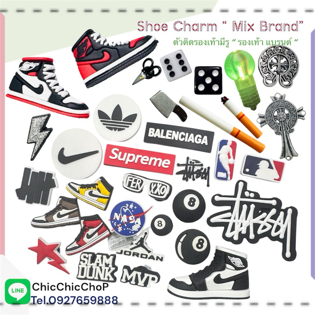 JBU 😎💥ตัวติดรองเท้ามีรู ไฟ รองเท้า สมาย 3D🌀🍭🙄 Shoe Charm  Smile ball8 3D CromHeart lego มีด สวยกริบ คลูสุด jbb