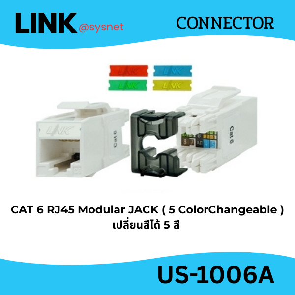 US-1006A Link CAT 6 RJ45 Slim White JACK ( 5 Color Changeable ) Interlink