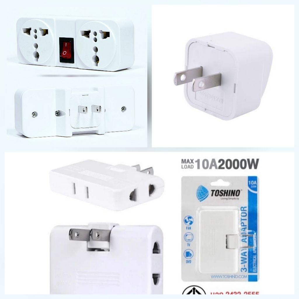 Toshino ปลั๊กแปลง UNIVERSAL 2 ขา แบน รุ่น TW-2 2 ช่อง 3-way adapter travel mate toshino