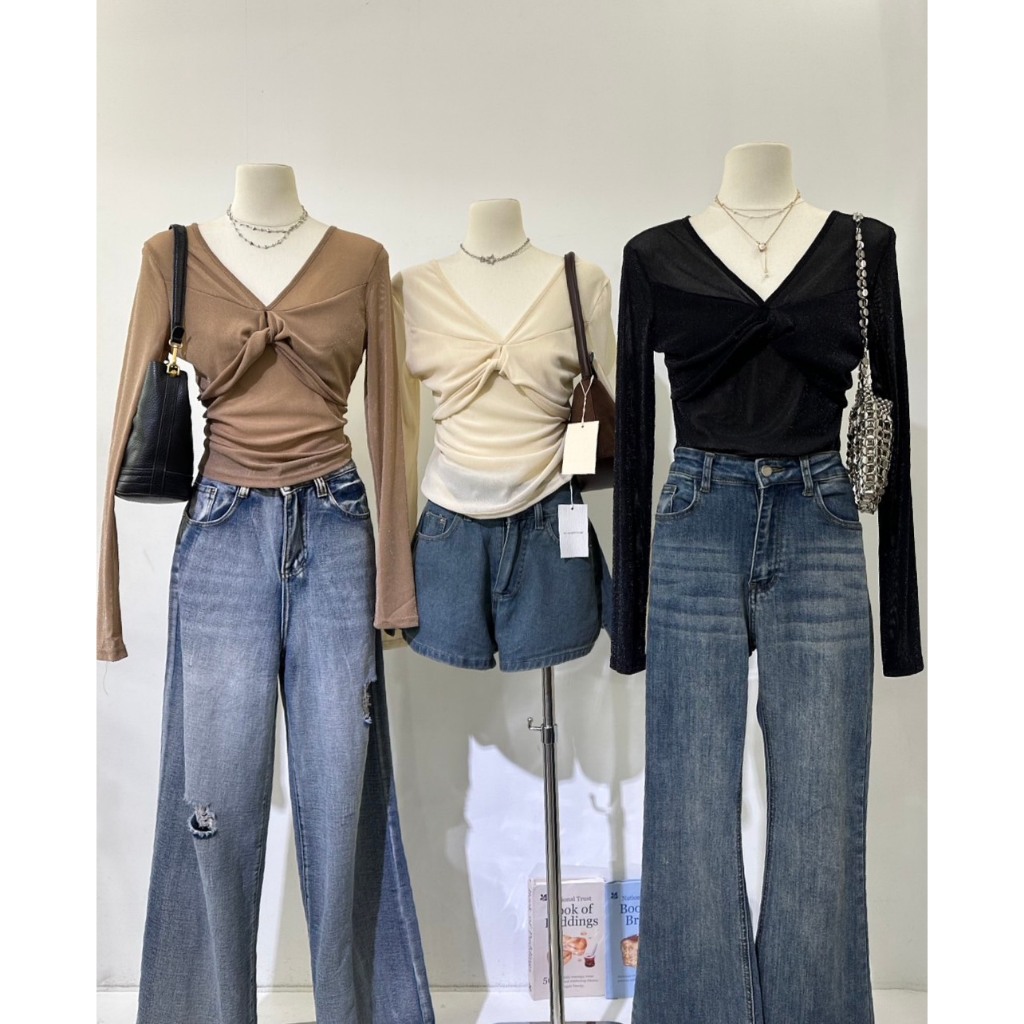 M2065 เสื้อแขนยาวผูกหน้า รุ่นฮิต ใส่แล้วหุ่นปังมาก