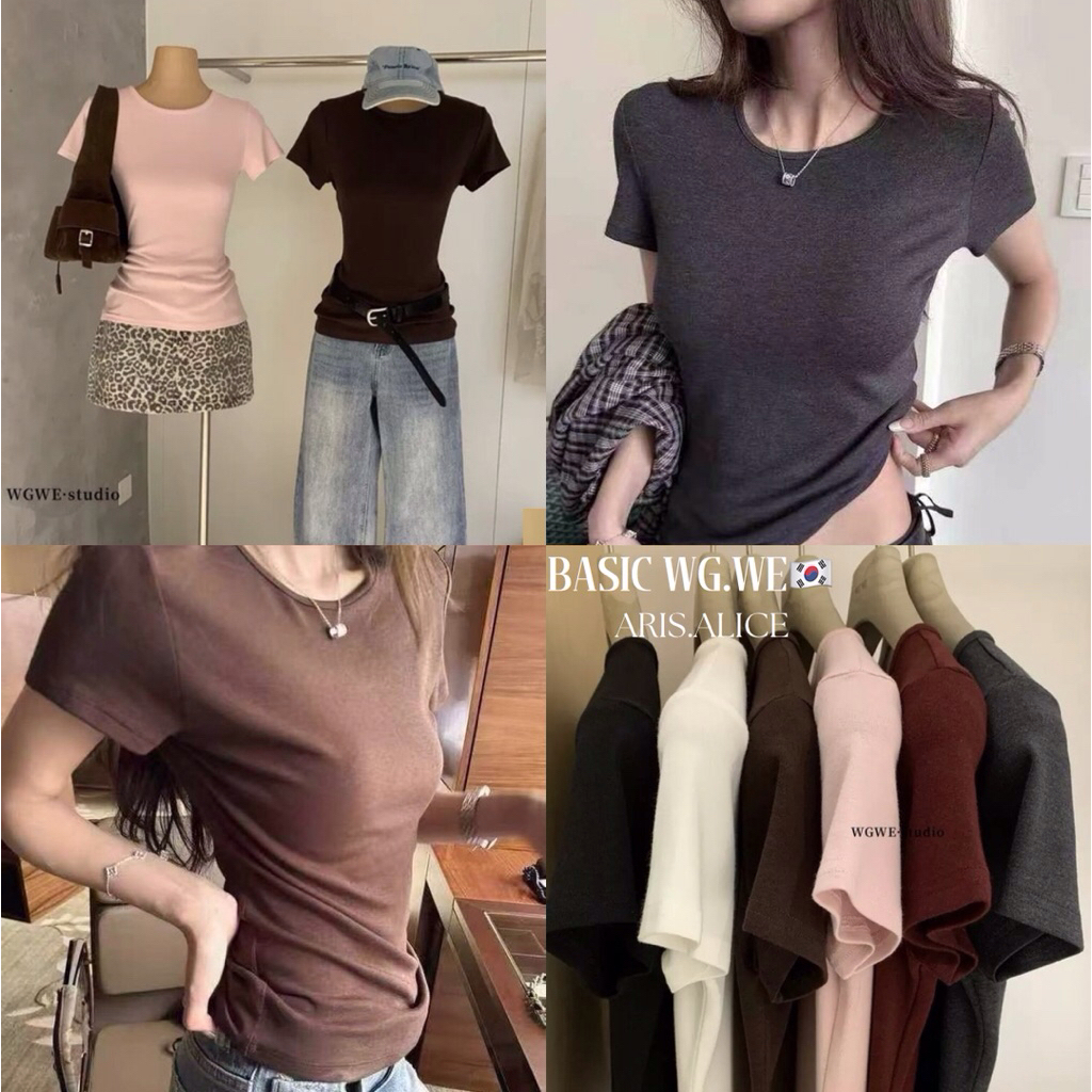 เสื้อยืดทรง Basicรุ่นผ้านุ่มเด้ง TAG : WG.WE🇰🇷เนื้อผ้าใส่สบาย ไม่หนาไม่บาง โทนสีน่ารัก