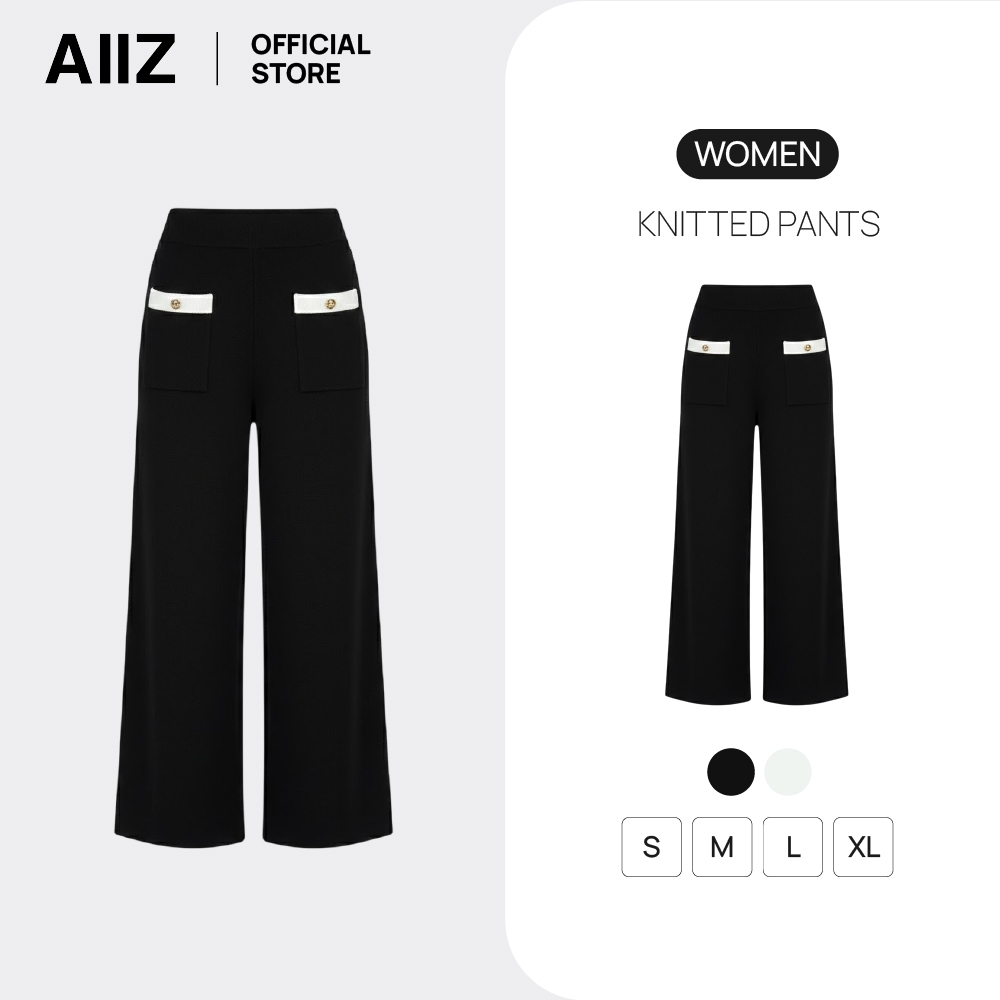 AIIZ กางเกงผู้หญิงขายาว ผ้าทอดีเทลขอบสีตัดกัน AIIZ Women's Two-Tone Knitted Pants