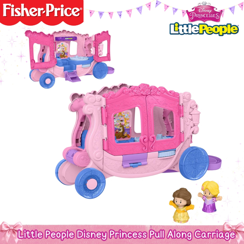 นำเข้า🇺🇸🏰✨fisher price Little People Disney Princess Pull Along Carriage รถฟักทองเจ้าหญิงมาพร้อมฟิกเ