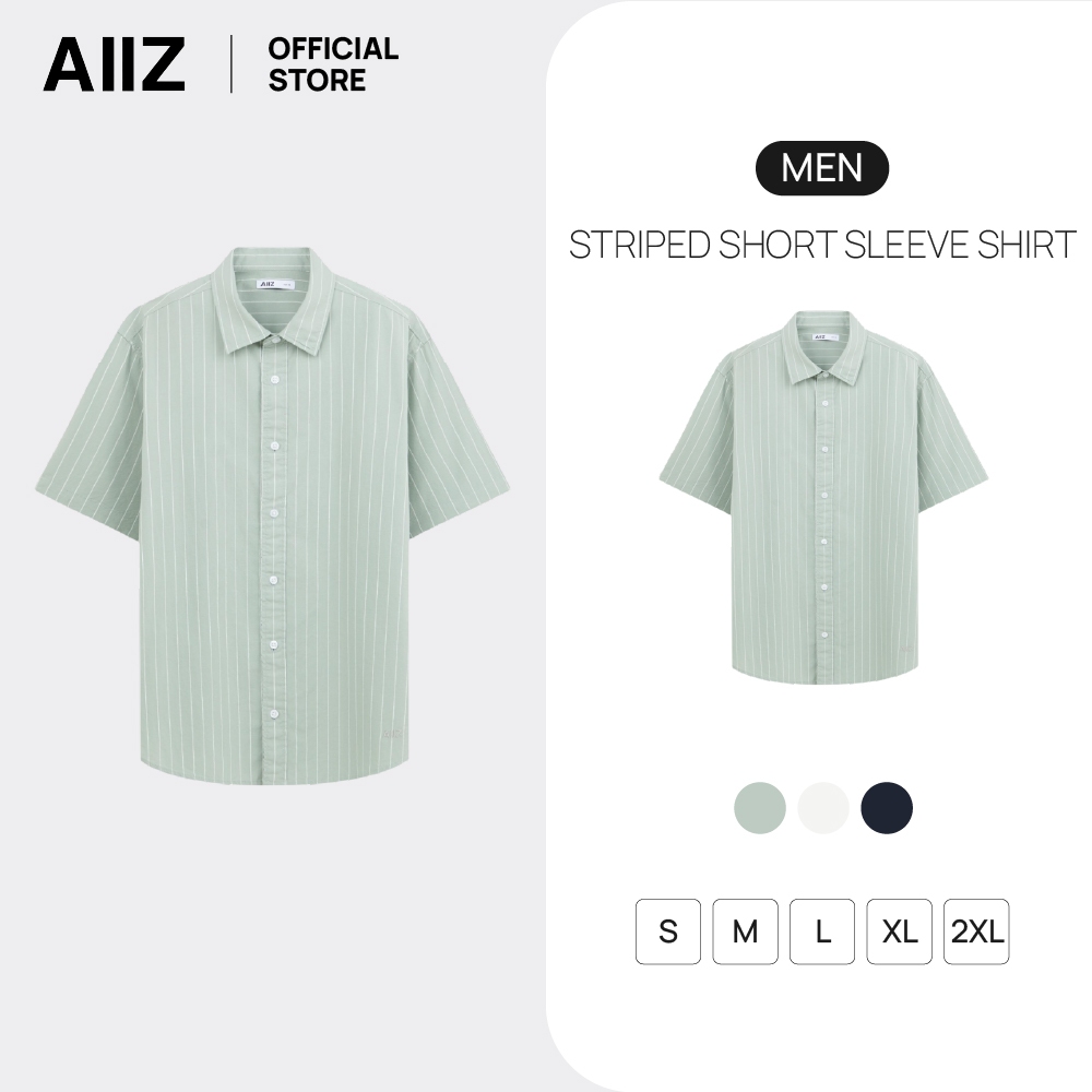 AIIZ เสื้อเชิ้ตผู้ชายแขนสั้นลายทาง AIIZ Men’s Striped Short Sleeve Shirt