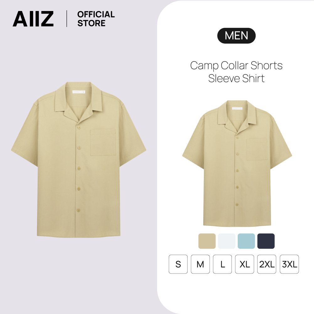 AIIZ เสื้อเชิ้ตผู้ชายแขนสั้นปกฮาวาย AIIZ Men's Camp Collar Shorts Sleeve Shirt