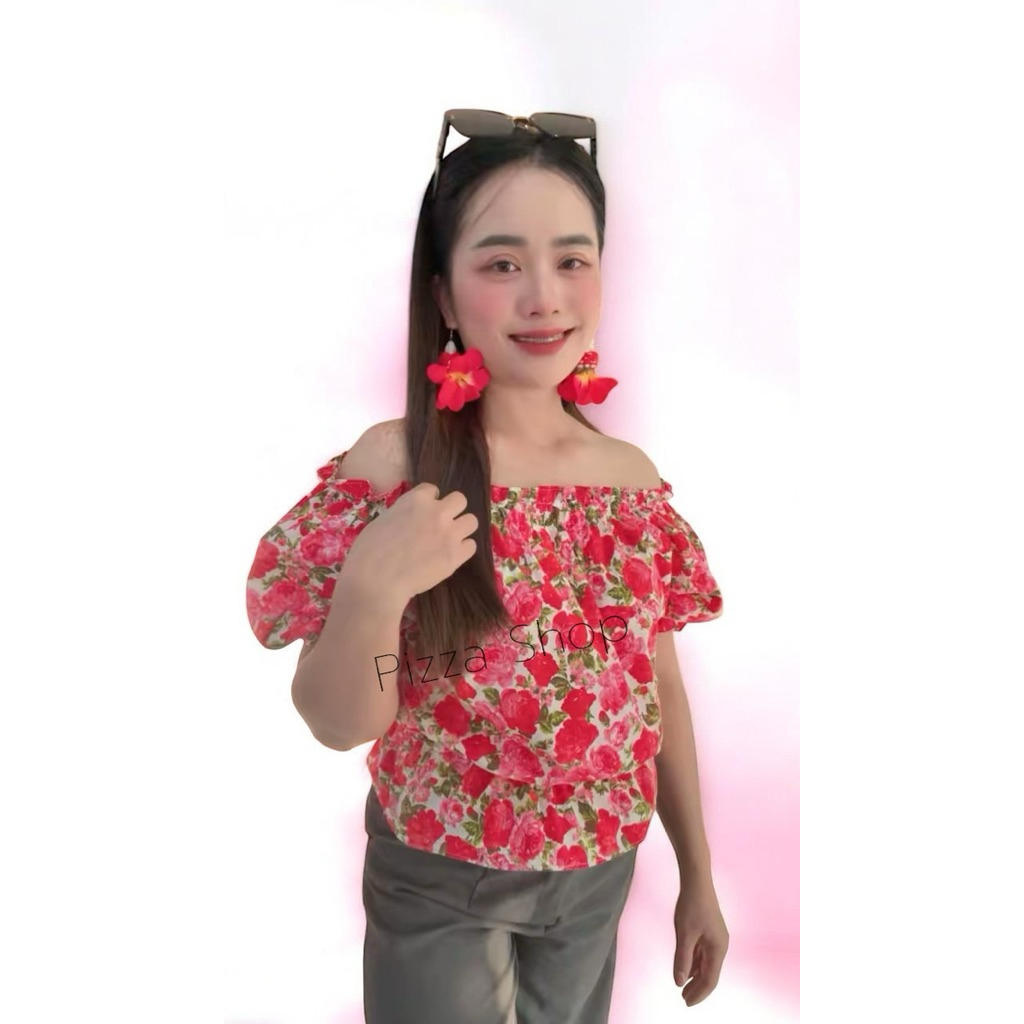 เสื้อลายดอกเสื้อทองกวาวแขนนตุ๊กตาสีสวยมากสำหรับผู้หญิง(ขนา รูปที่ 2