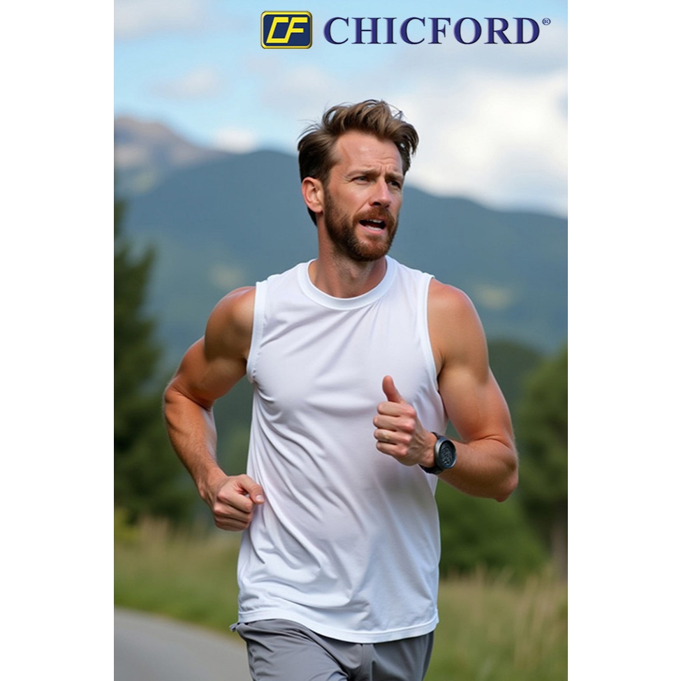 ชิคฟอร์ด CHICFORD เสื้อยือคอกลมไม่มีแขนคอตตอน 100% สีขาว (Sleeveless T-shirt, 100% Cotton, White)