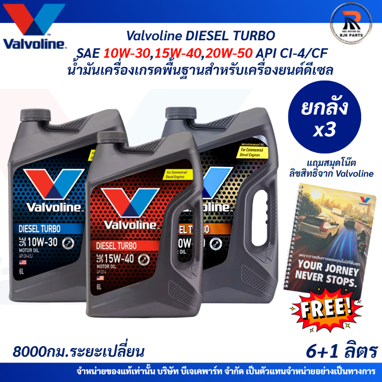 แถมสมุด*ยกลังx3 น้ำมันเครื่องดีเซล Valvoline DIESEL TURBO SAE 10W-30/15W-40/20W-50 ขนาด 6+1 ลิตร เกรดพื้นฐาน