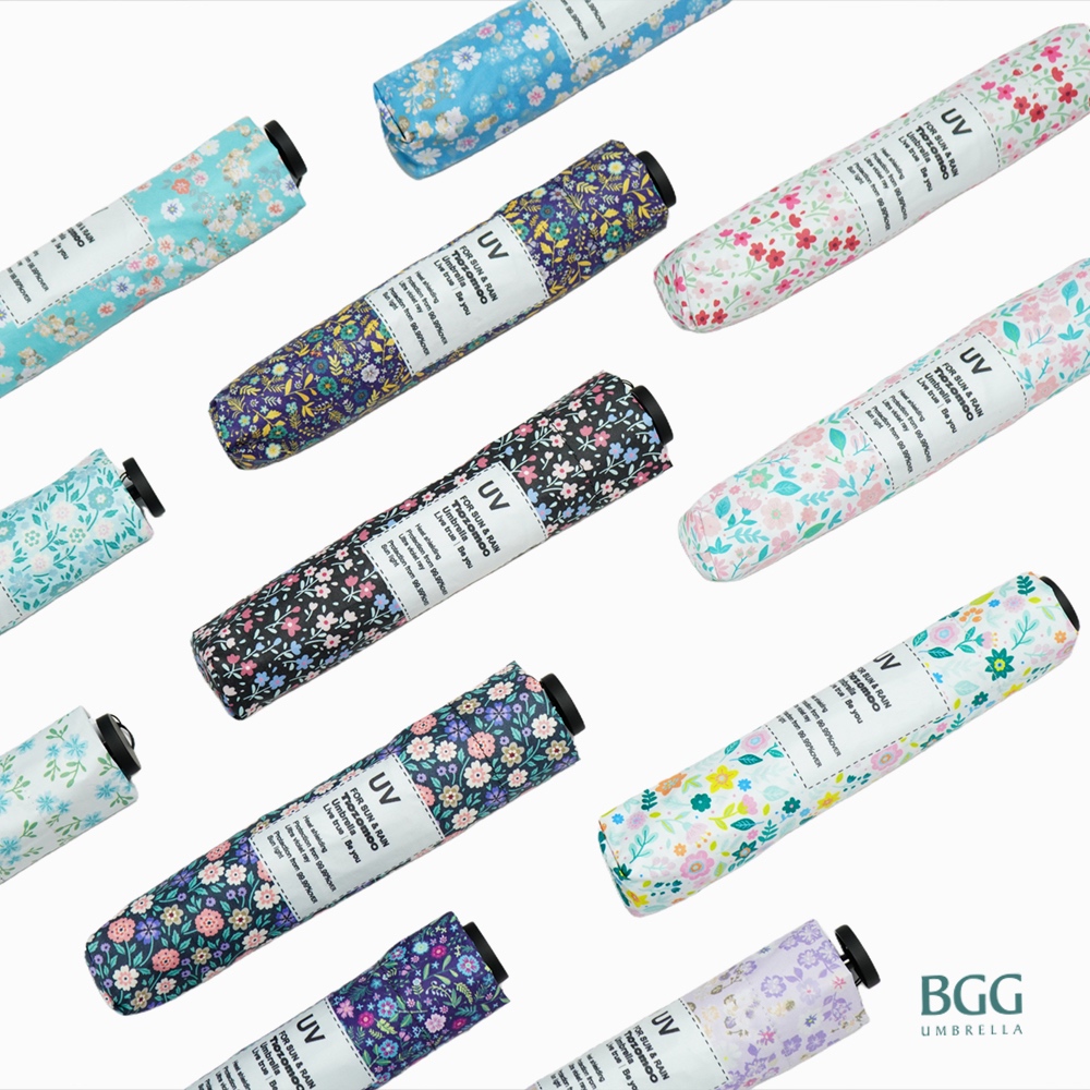 BGG UV Cut 100% Air Umbrella folding ร่ม ร่มพับ กันแดด กันยูวี 100% กันฝน เคลือบยูวีสีดำ ดอกไม้ (FM1177)