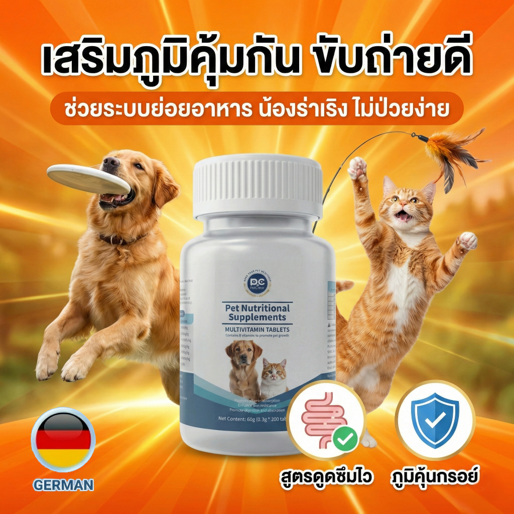 （ซื้อ 2 แถม 1）PetClear วิตามินรวม สุนัข แมว บำรุงขน ลดขนร่วง สริมภูมิคุ้มกันเจริญอาหา กินง่า200 เม็ด