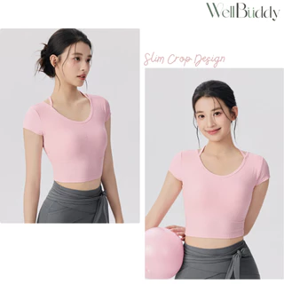 [New in] WellBuddy สปอร์ตบราแขนสั้น ผ้าร่อง เสื้อโยคะ เสื้อออกกำลังกายแขนสั้น เสื้อพิลาทิส (Lunar Ribbed Top)