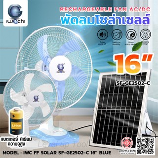 IWACHI พัดลมโซล่าเซลล์ Solar fan พัดลมพกพา 16 นิ้ว 5 ใบพัด ตั้งพื้น/ตั้งโต๊ะ แบตเตอรี่ในตัว