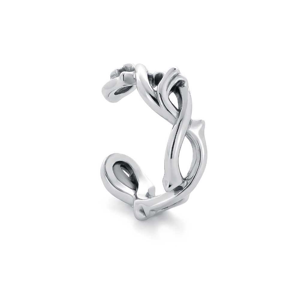 AKE AKE Thorny Love ear cuff ต่างหูหนีบเงินแท้925 ขัดเงาพิเศษ พร้อมลงดำขับลายฃ จำหน่ายต่อชิ้น/ข้าง
