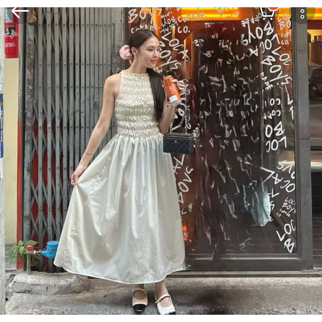 3pcs.basket "D2508" Sunshine dress เดรสยาวสีครีม