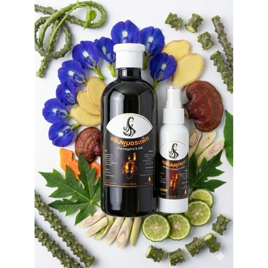 แชมพูลดผมร่วง แชมพูสมุนไพรสด 8 ชนิด ป้องกันผมร่วงบำรุงหนังศีรษะและรากผม ทำจากสมุนไพร 8 ชนิด ปริมาณ500 ml. 99บาท - รูปที่ 2