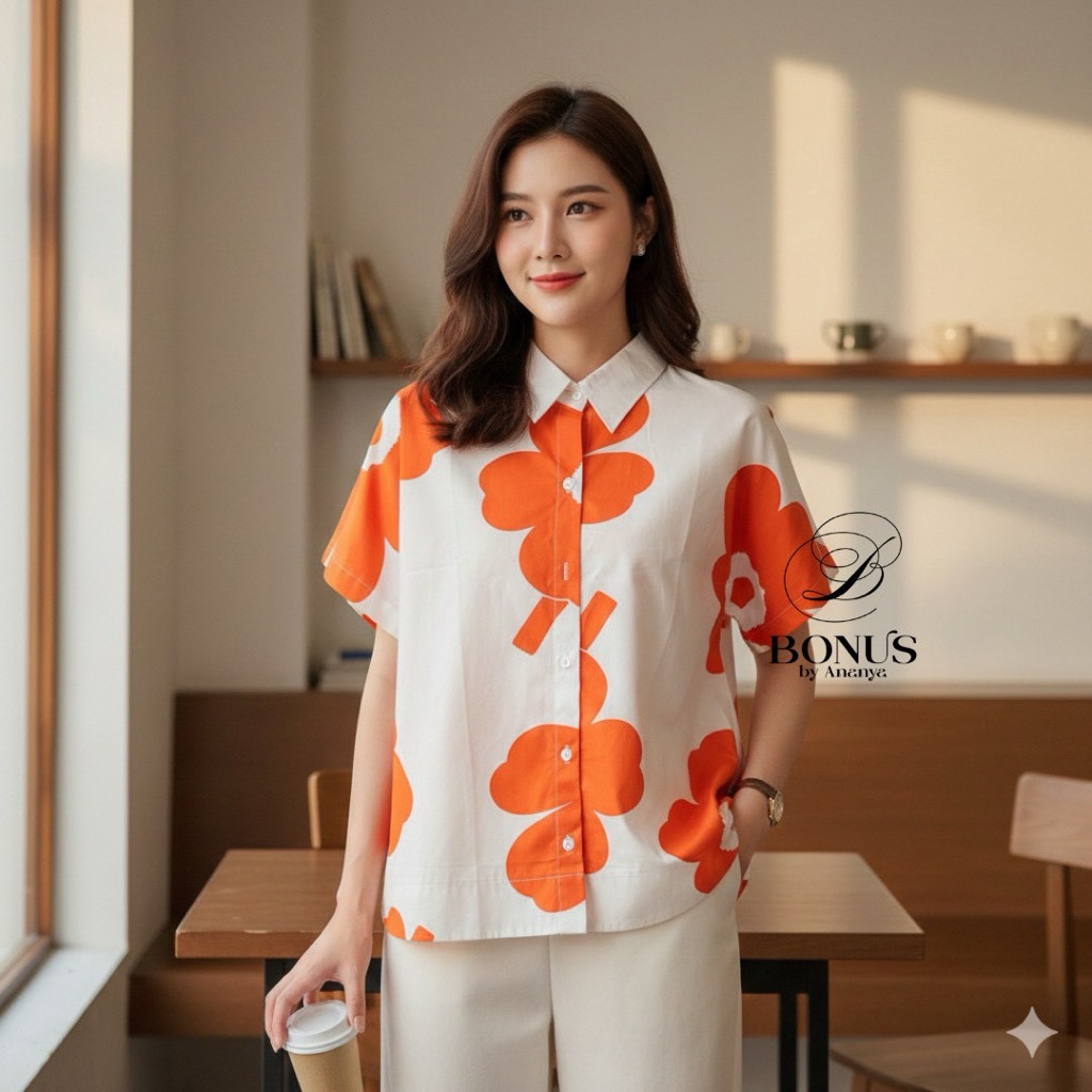 🏷ป้ายBonus by Ananya  ‼️เสื้อคอปกเชิ้ตแขนสั้นผ้าคอตตอนญี่ปุ่น 🇯🇵100%