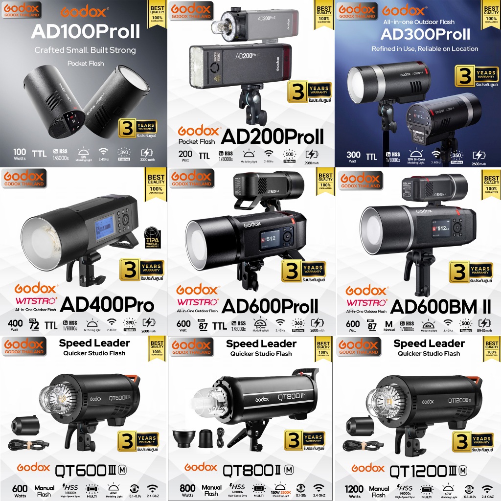 Godox Flash AD100ProII, AD200ProII, AD300ProII, AD400Pro, AD600ProII ,AD600BM II, QT400III , QT600II