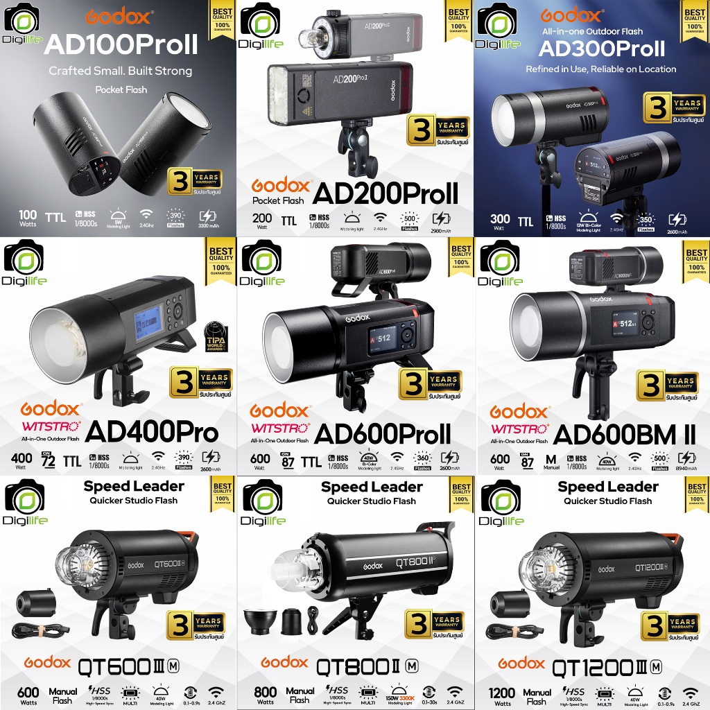 Godox Flash AD100ProII, AD200ProII, AD300ProII, AD400Pro, AD600ProII ,AD600BM , QT400III , QT600III,