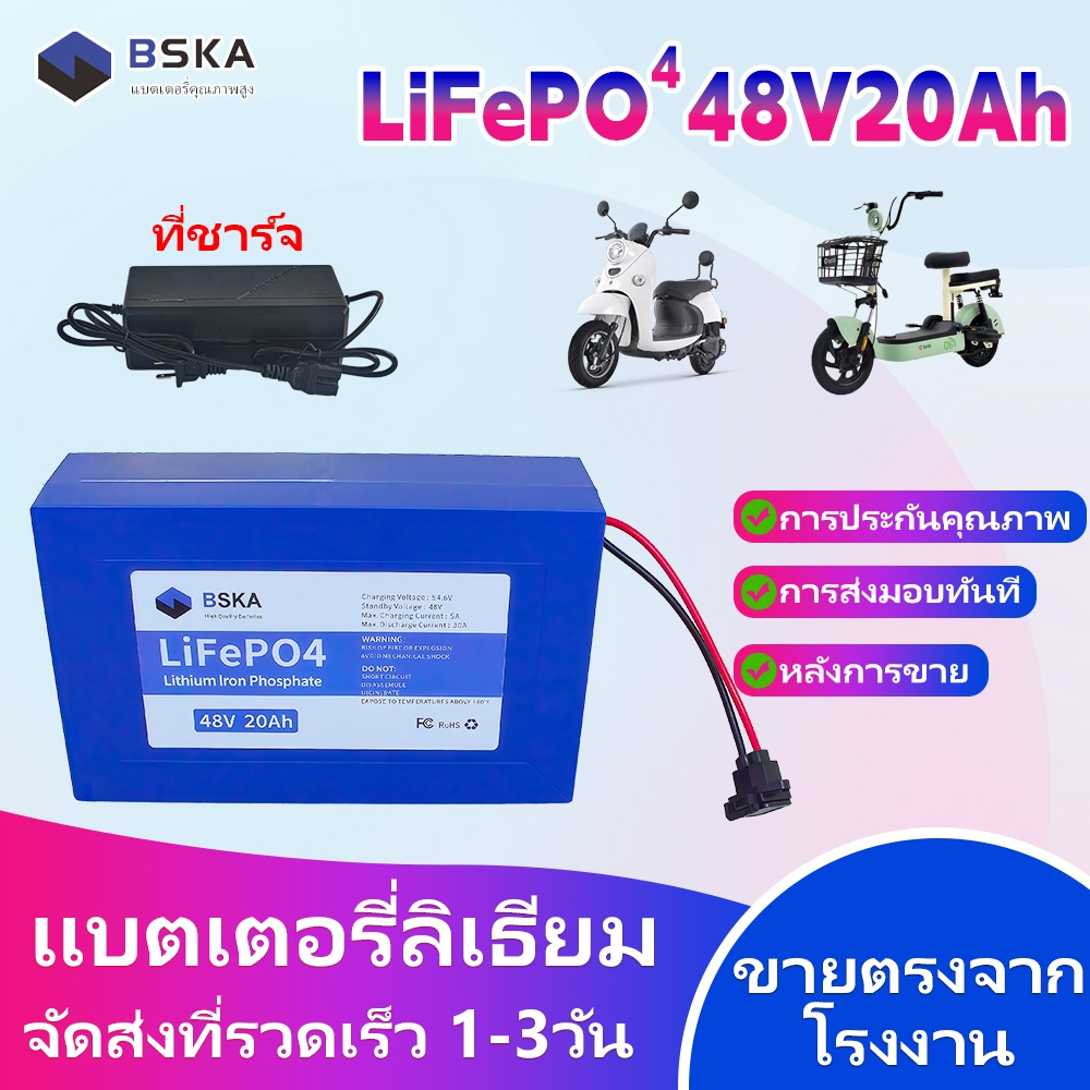 แบตเตอรี่ BSKA 48V 20Ah LiFePO4 สำหรับจักรยานไฟฟ้า Zsun Coolki Kuda - พร้อมสายชาร์จ