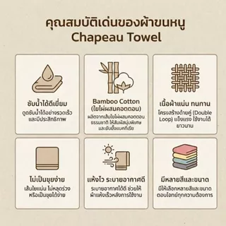 ผ้าเช็ดตัว Bamboo Cotton Chapeau Towel 27x54 นิ้ว นุ่มสุด ซับน้ำดี แห้งไว ไม่เป็นขุย